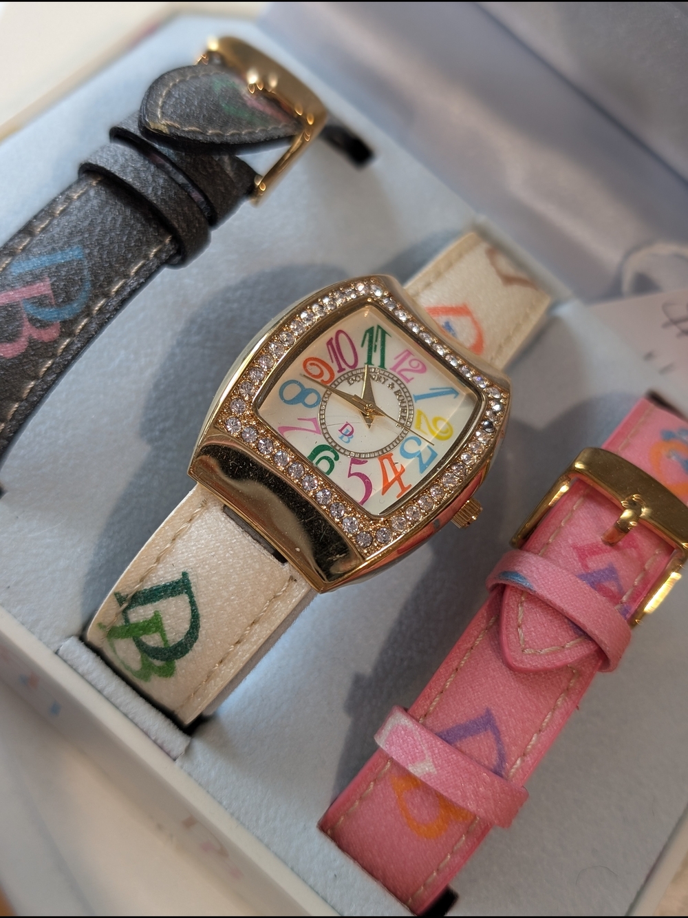 Dooney & Bourke Gold-Tone Crystal Bezel Multicolor Number Watch